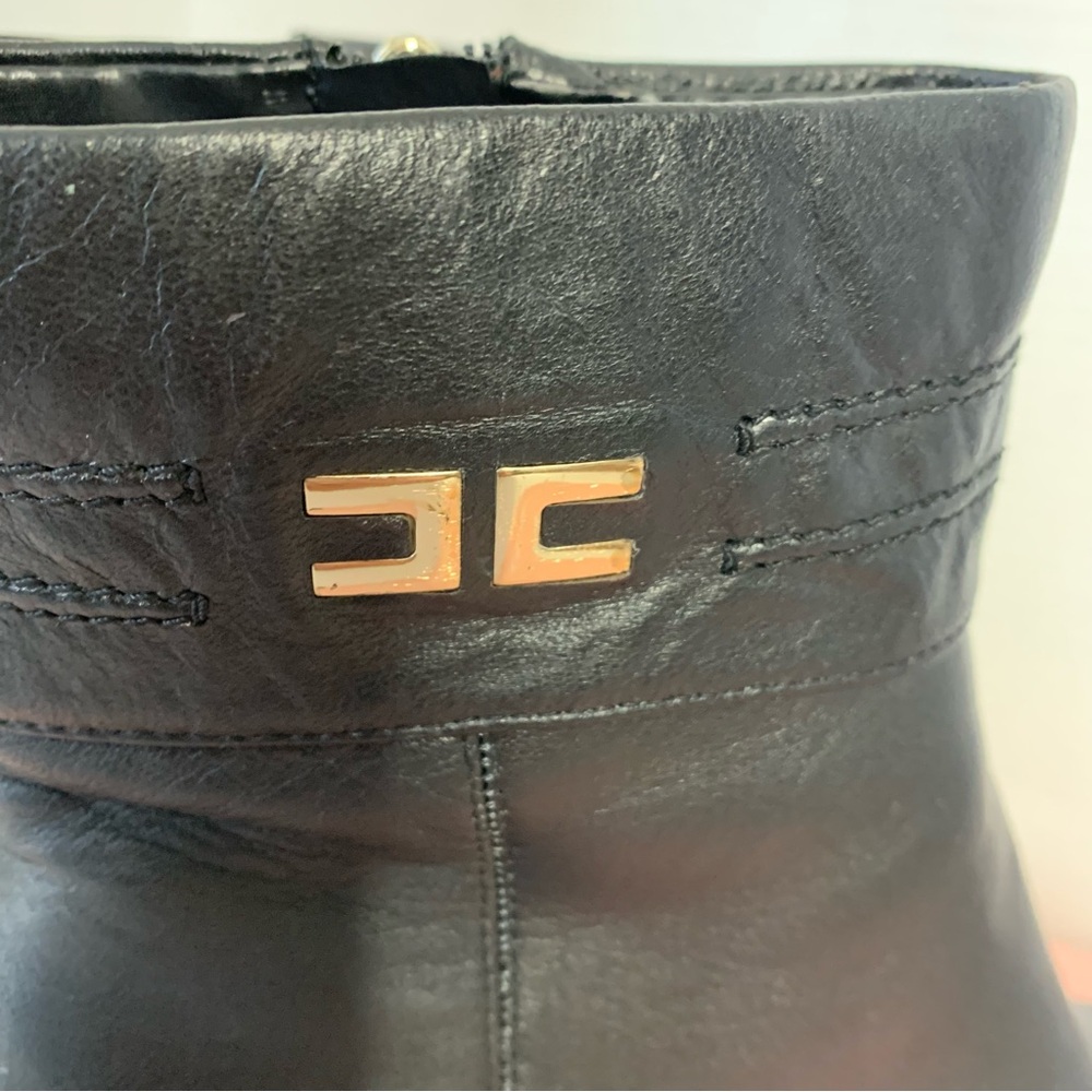 Bandolino Black Leather Heeled Ankle Boots with Gold Tone Metal Accent Size 7 - Picture 10 of 16